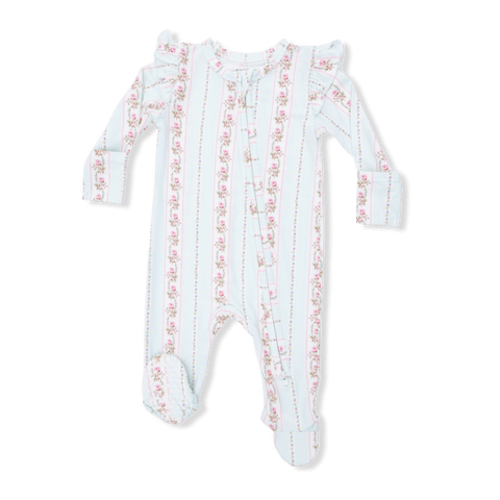 Antoinette Stripe - 2 Way Ruffle Sleeve Zipper Footie