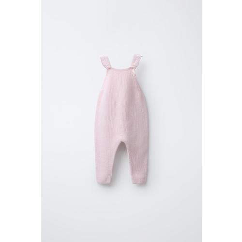 CROCHET STRAP KNIT OVERALLS - Chalk pink | 9-12 months
