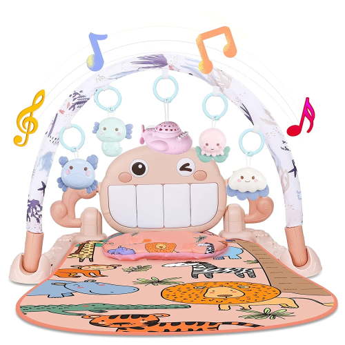 Hengswere Baby Piano Playmat Baby Activity Gym Mat with 5 Infant Learning Sensory Toys for Newborn 0 to 3 6 9 12 Months