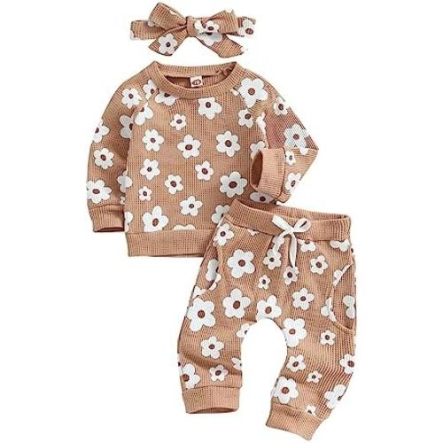 Toddler Baby Girl Fall Winter Clothes Newborn Infant Floral Pullover Sweatshirt T-Shirts+Pants 3PCS Outfits Set