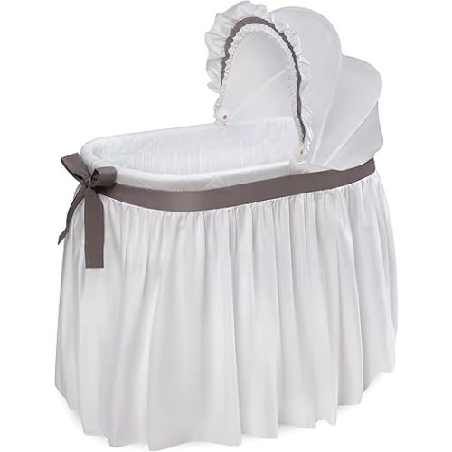 Badger Basket Wishes Rocking Baby Bassinet and Bedside Sleeper with Bedding, Pad, and Storage Basket - White/Gray