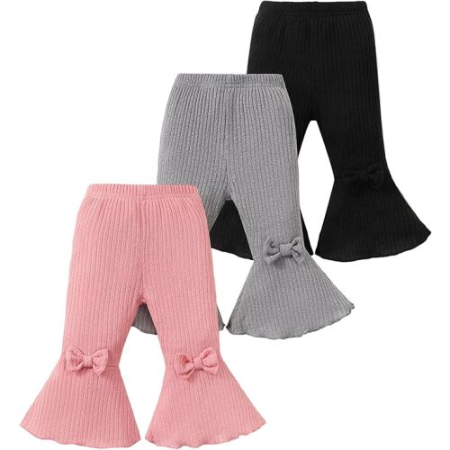 Mioglrie Baby Girl Pants Toddler Leggings 3 Pack Flare Newborn Baby Pants 3 6 9 12 18 24 Months Bell Bottoms for Girls