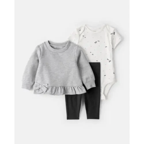 Baby Girl 3-Piece DayDream Fleece Bow Long-Sleeve Bodysuit & Pant Set | Carter's