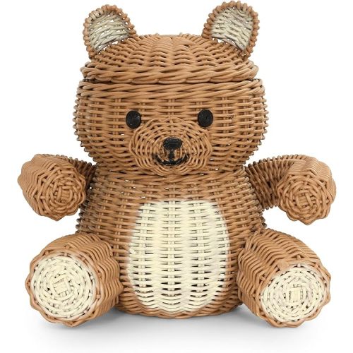 G6 COLLECTION Brown Bear Rattan Storage Basket with Lid, Decorative Handwoven Home Decor Organizer for Shelves, Bedroom, or Living Room (Brown Bear)