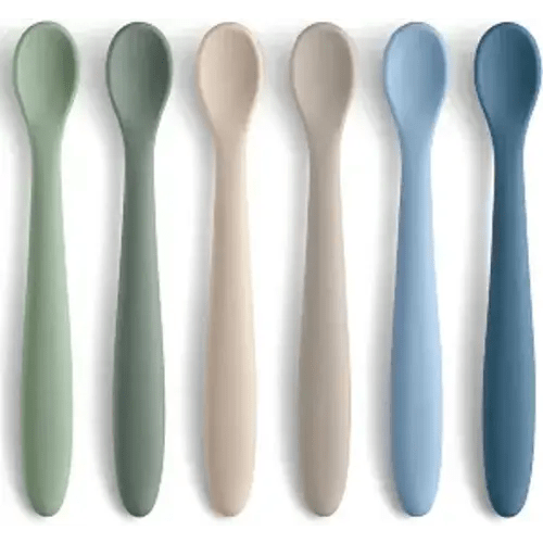 Silicone Baby Feeding Spoons, First Stage Infant Soft-Tip Easy on Gums, Training Spoon Self-feeding, Utensils Supplies, Dishwasher & Boil-proof - Blue