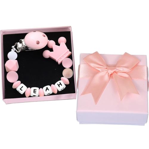 Custom Pacifier Clip with Name, Personalized Pacifier Clip with Box for Newborn Gift Baby Gift (Silicone)