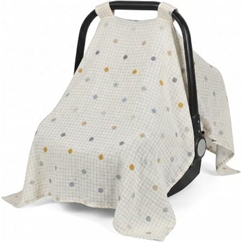 Beatoutou Baby Car Seat Cover，100% Muslin Cotton Carseat Covers for Baby Boy/Girl,UniversalInfant Car Seat Cover for Newborn Summer Essentials,Soft & Breathable
