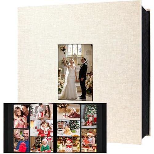 Aevdor 1000 Pockets Photo Album 4x6, Extra Large Capacity Linen Cover Wedding Family Photo Albums Holds 1000 Horizontal and Vertical Photos, Acid-free Pages 4x6 Photo Album with Front Window (Beige)