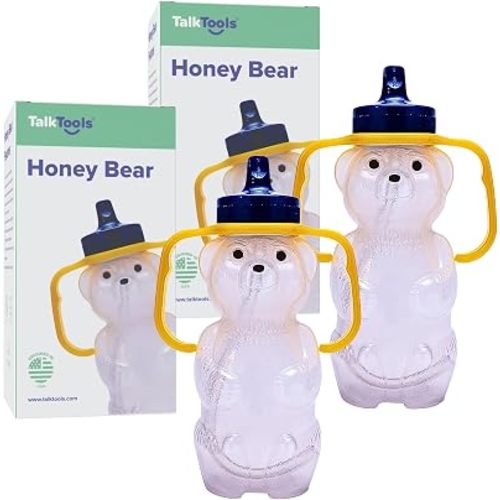 TalkTools Honey Bear Straw Cup with Handle, 7oz – Soft Straw Trainer for Babies & Toddlers 4+ Months – Easy-Grip, Dishwasher Safe (2pack)