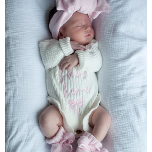 She's Here Ruffle Leg Romper - Warm White – Sweet June