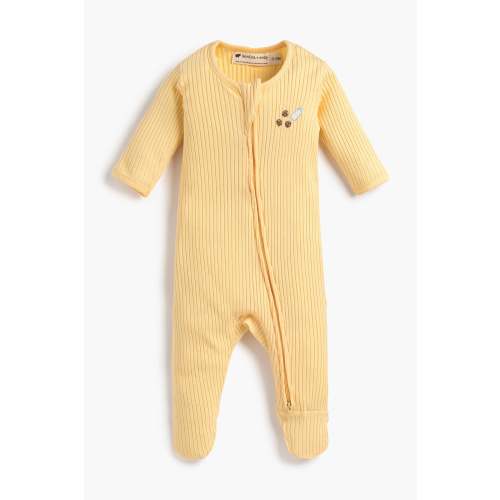 0-3mo Ribbed Cotton Zipper One-Piece - Organic Baby Clothes - Monica + Andy