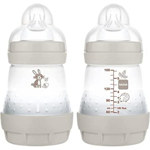 MAM Easy Start Anti Colic 5 oz Baby Bottle, Easy Switch Between Breast and Bottle, Reduces Air Bubbles and Colic,Newborn, Matte/Unisex, 2 Count (Pack of 1)