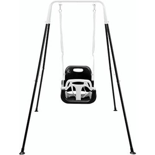 FUNLIO 3-in-1 Toddler Swing Set with 4 Sandbags, Indoor/Outdoor Baby Swing with Foldable Metal Stand, Kids Swing Set for Backyard, Clear Instructions, Easy to Assemble & Store - Black