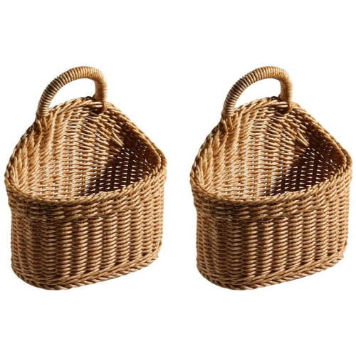 SWAEAZR 2 Pack Hanging Basket Woven Wall Baskets Hanging Storage Basket Woven Shelf Basket Storage Bin Plant Basket Small Woven Storage Basket with Handle Decorative Basket for Home Office Organizing
