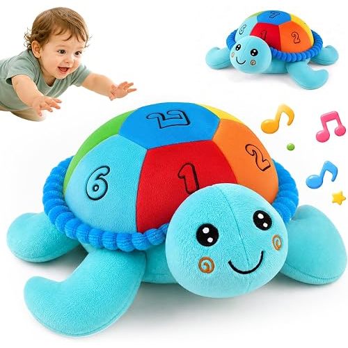 SAIMAND Interactive Plush Crawling Turtle, Musical Sensory Baby Toy 12M+