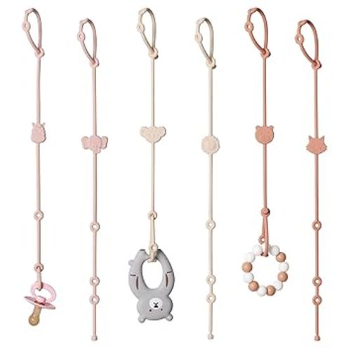 ROCCED Toy Straps for Baby 6pcs, Silicone High Chair Toys Straps Stroller Accessories Toddler Bottle Strap Car Seat Toys Baby Travel Essential Silicone Animal Design Blush+Ivory+TER