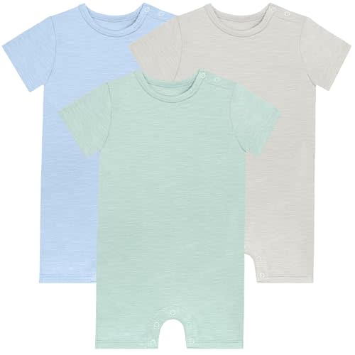 GUISBY Baby Short Sleeve Bodysuit Snap Crotch Closure Cotton Pajamas for Baby 3-Packs