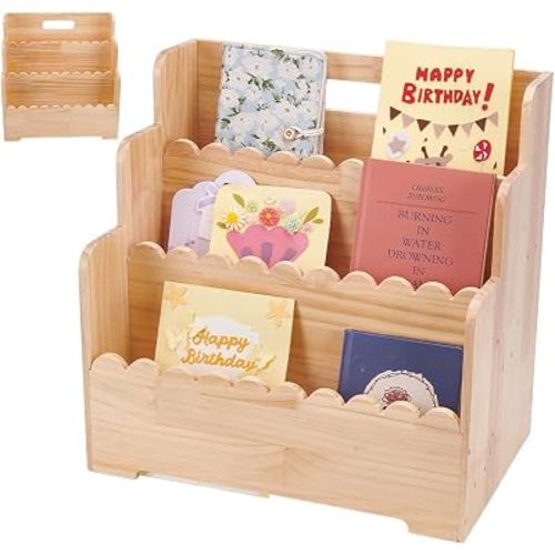 Small Toddler Bookshelf, Wood Montessori Nursery Bookcase 3 Tier