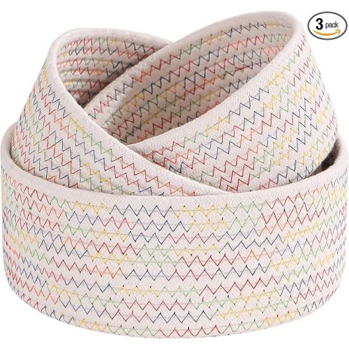 Small Basket Cotton Rope Woven Baskets for Organizing Cute Mini Tiny Baskets for Nursery Decorative Boho Round Storage Bathroom Organization Bin Open Storage Bins (Colorful white)