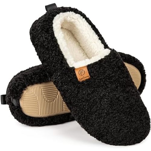 EverFoams Women’s Soft Curly Full Slippers Memory Foam Lightweight House Shoes Cozy Loafer with Polar Fleece Lining