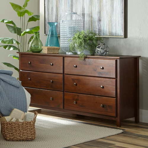 Grain Wood Furniture Shaker 6-Drawer Dresser, Solid Wood with a Cherry Finish