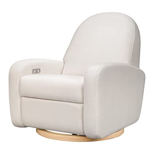 Babyletto Nami Electronic Power Recliner & Swivel Glider with USB Port in Performance Cream Eco-Weave with Light Wood Base,Water Repellent & Stain Resistant,Greenguard Gold and CertiPUR-US Certified