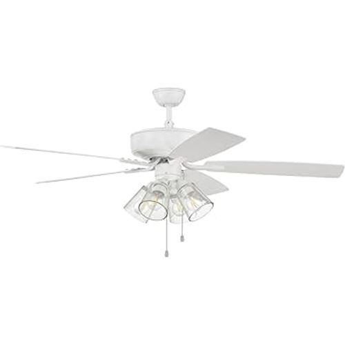 Craftmade P104W5-52WWOK Pro Plus 52" Ceiling Fan with LED Lights & Pull Chain, 5 Reversible White/Washed Oak MDF Blades, White