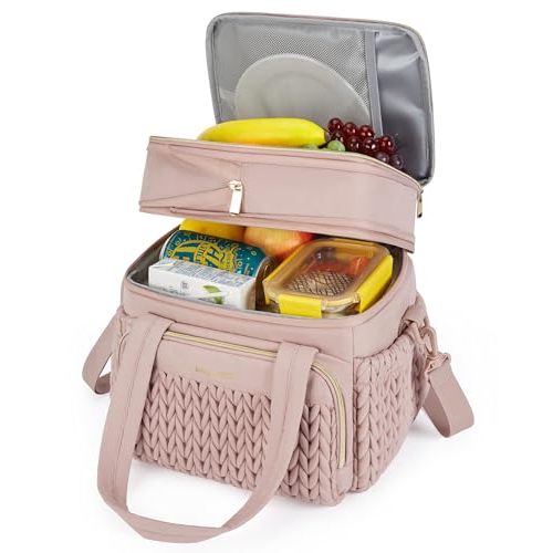 BAGSMART Insulated Lunch Box for Women, Double Deck Leakproof Cooler Bag with Expandable Design for Office Work & Outdoor Picnic