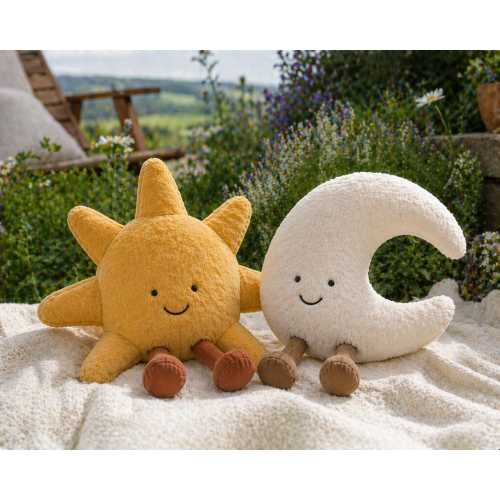 Sun and Moon Plush Toy Set 25cm | Cute Kawaii Sun Plush & Crescent Moon Pillow | Aesthetic Room Decor | Soft Stuffed Plushies | Gift for Her