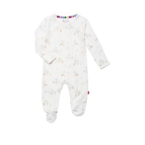 Baby Boys White Safari Printed Footie Pajamas