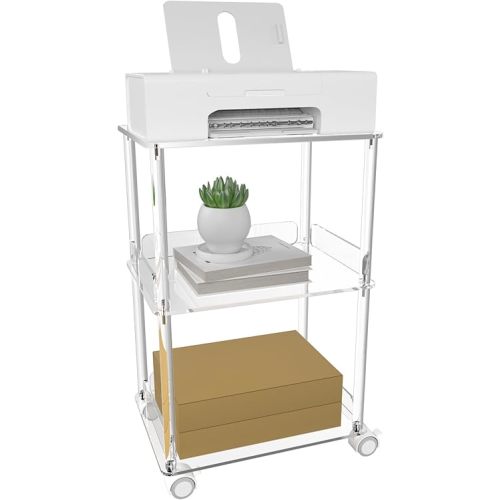 HMYHUM Acrylic Printer Stand, 3 Tier Clear Printer Cart with Lockable Wheels, Multifunctional Printer Table for Office & Home, Modern, 15.7" L x 11.8" W x 24" H
