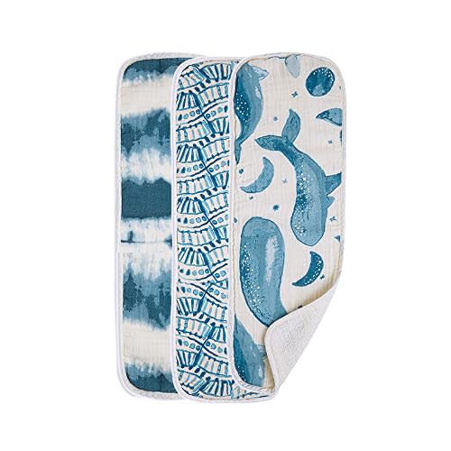 Crane Baby Soft Muslin Burp Cloth, Lightweight and Absorbent Burp Cloth for Boys and Girls, Whale, 3 Piece, 7” x 20”