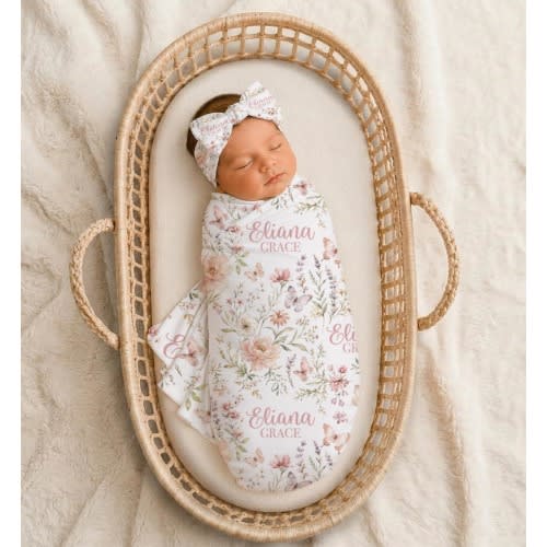 Personalized Wildflower Swaddle Set, Butterfly Baby Swaddle, Cottagecore Coming Home Outfit, Floral Baby Shower Gift SBS651