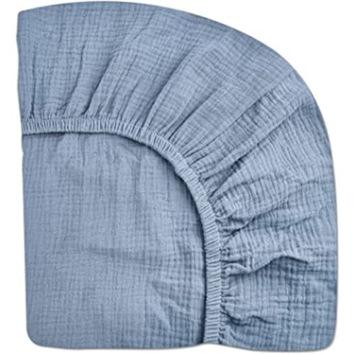 Pack and Play Sheets for Baby Boys and Girls 39"x27"x3", Neutral Muslin Cotton Pack N Play Mattresses Sheet with Boho Style, Soft and Breathable Comfort(Costume Blue)