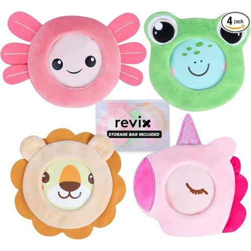 REVIX Kids Ice Packs - Reusable Gel Cold Packs for Toddlers and Babies, Soft Cloth Covers with 4 Cute Animal Designs, Hot & Cold Compress for Comfort, Soothing, Relaxation, and Everyday Bumps