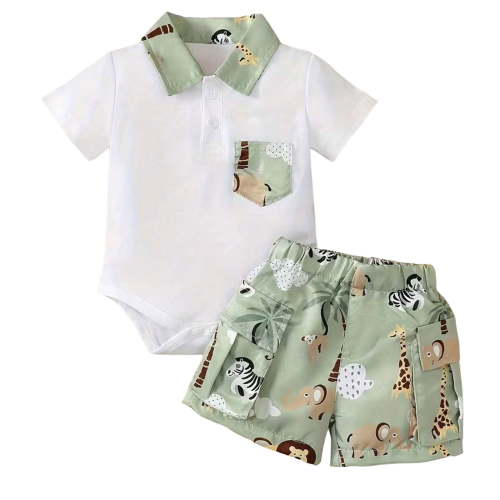 Infant Baby Boy Summer Clothes 3 6 9 12 18 Months Funny Animals Print Romper Shorts Set Newborn Animals Clothes