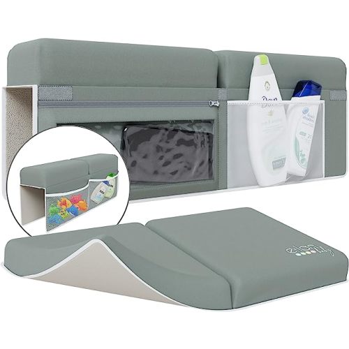Elan Baby Bath Kneeler and Elbow Rest Pad Set - Kneeling Pad Bath Mat with 4 Toy Organizer Pockets, Baby Bathtub Mat Non-Slip Baby Essentials
