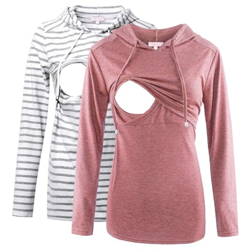 Bhome Nursing Shirt Long Sleeves Hoodie Breastfeeding Top Sweatshirt
