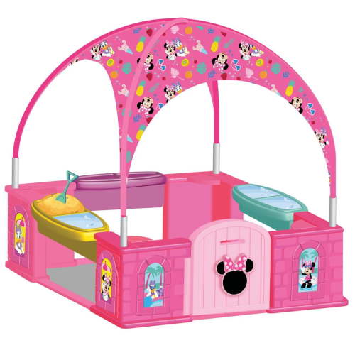 Minnie Mouse Deluxe Playhouse with Canopy by Delta Children – Ages 2+ - Shaded Outdoor Playhouse for Kids with Water Tables, Interactive Features, Room for Multiple Toddlers to Play