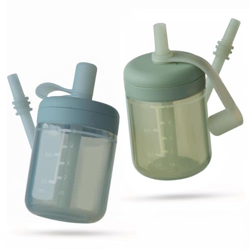 Moonkie Baby Straw cup | Silicone Toddler Sippy Cup Training Cup with Straw Lid | BPA-Free Drop-Proof Baby Cup | Led Weaning | 6 Months+, 5 oz, 2pack