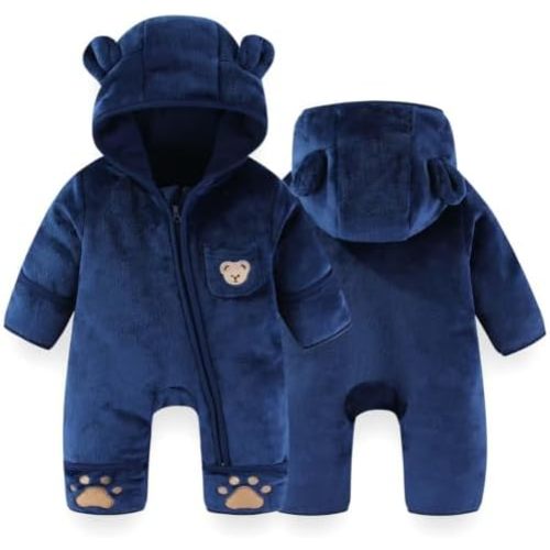 Fairy Baby Newborn Baby Bear Outfit With Fold-Over Mittens Footies Thin Fleece Romper Hooded Jumpsuit Winter Coat Girls Boys