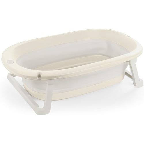 Dolu Nuve Foldable Baby Bathtub, Collapsible Infant and Toddler Bath Tub with Non Slip Feet, Portable Design for Bathroom or Travel, Relax Beige