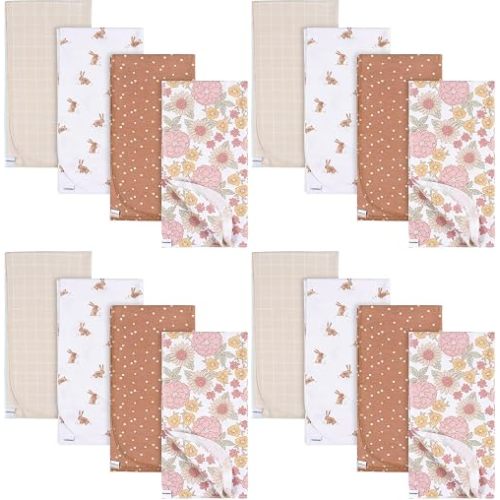 Gerber Unisex Baby 100% Cotton Flannel Receiving Blankets 30x30 Inches (Pack of 16), Retro Floral, One Size