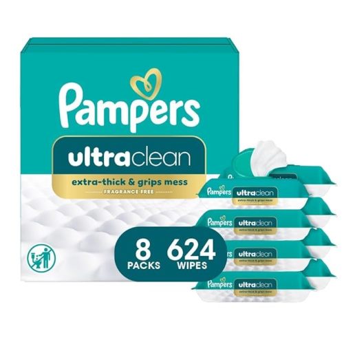 Pampers Ultra Clean Baby Wipes (Previously 'Free & Gentle'), 99% Water, Hypoallergenic, Unscented, 100% Plant Based, Plastic-Free, 624 Baby Wipes Total (8X Flip-Top Packs) [Packaging May Vary]