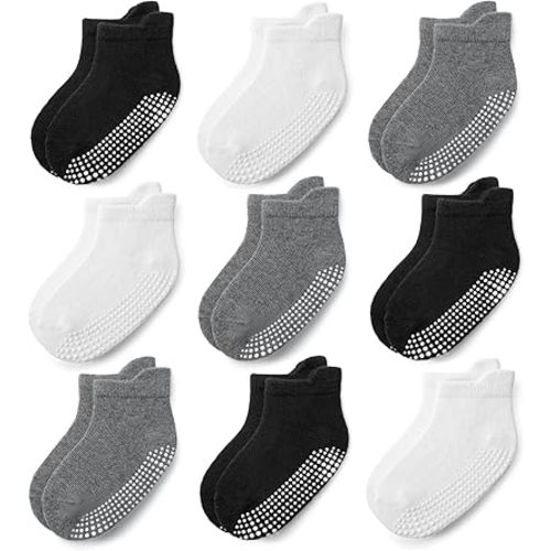 JAKIDAR Baby Toddler Socks Non Slip 9 Pairs Cotton Ankle Grip Socks for Boys Girls Baby Kids Infants Children