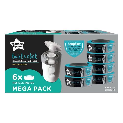 Tommee Tippee Twist & Click Nappy Disposal Unit Refill Cassette 6 Pack