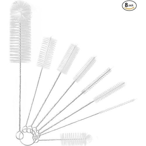 8 Pcs Bottle and Straw Cleaner, Long Deep Nylon Brush with Bendable Stainless Steel Flexible Handles for Bottles, Straws, Pipes, Wine Decanter, Sinks and Cup Cover