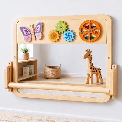3 in 1 Montessori Mirror Bar Solid Wood Wall Mounted Shatterproof