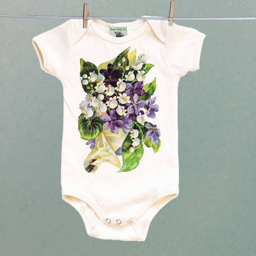 Retro Clothing, Violet Flowers, Baby Gift, Purple Violets Lily of the Valley, Retro Nursery, Baby Bodysuit, Newborn Onesie® One Piece Gift
