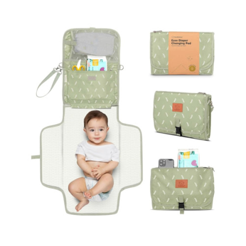 KeaBabies Portable Diaper Changing Pad - Large Waterproof Baby Changing Mat, Compact Travel Diaper Clutch, Functional Pockets Fit Newborn Essentials, Wipeable & Padded Baby Changer (Acacia)